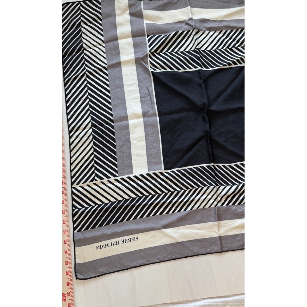 Pierre Balmain Vintage 1980s Silk Scarf 30" Geometric Black White Gray Italy - Picture 3 of 5